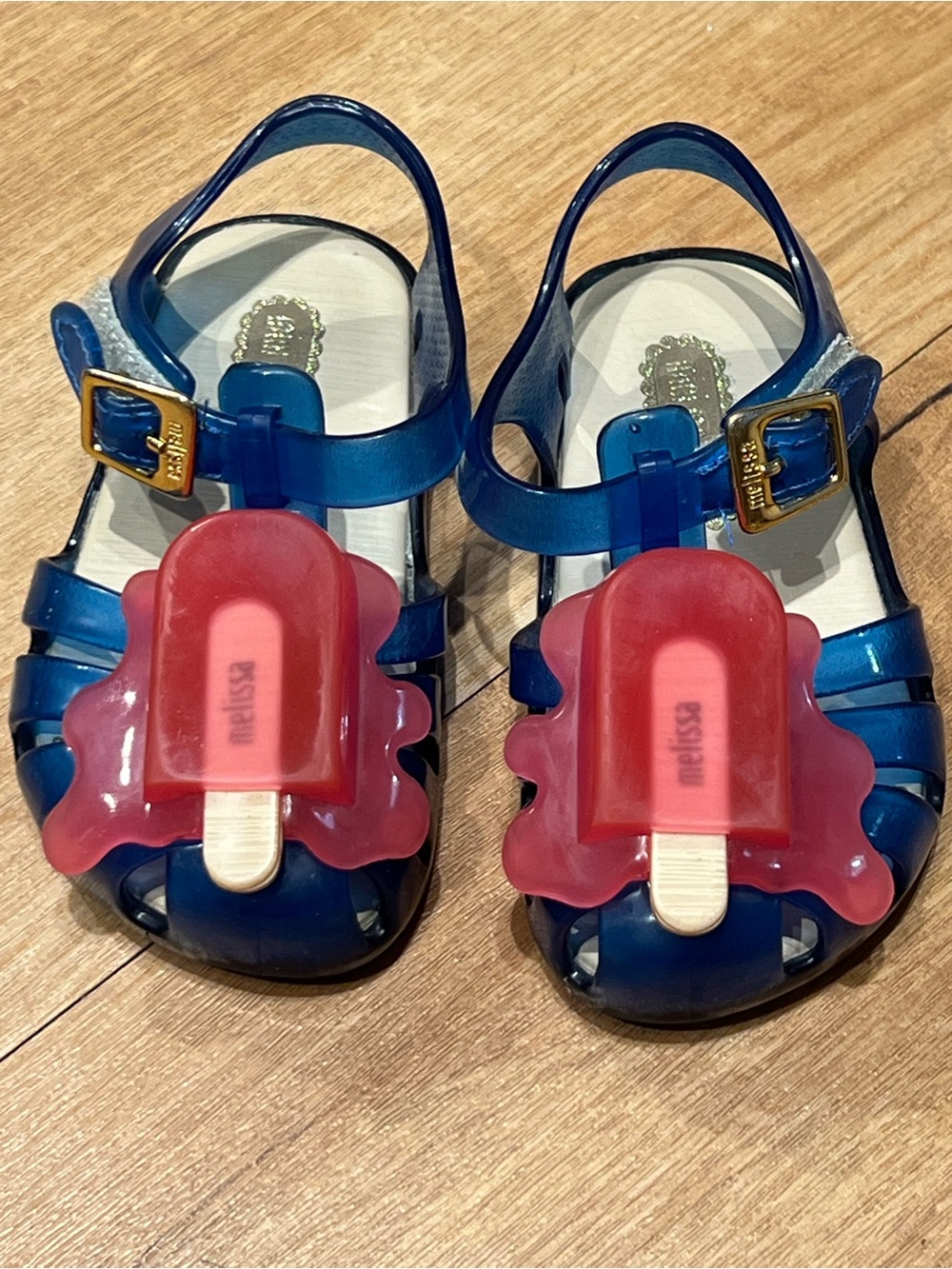 Melissa Blue Jelly Sandals with Pink Popsicle Charm